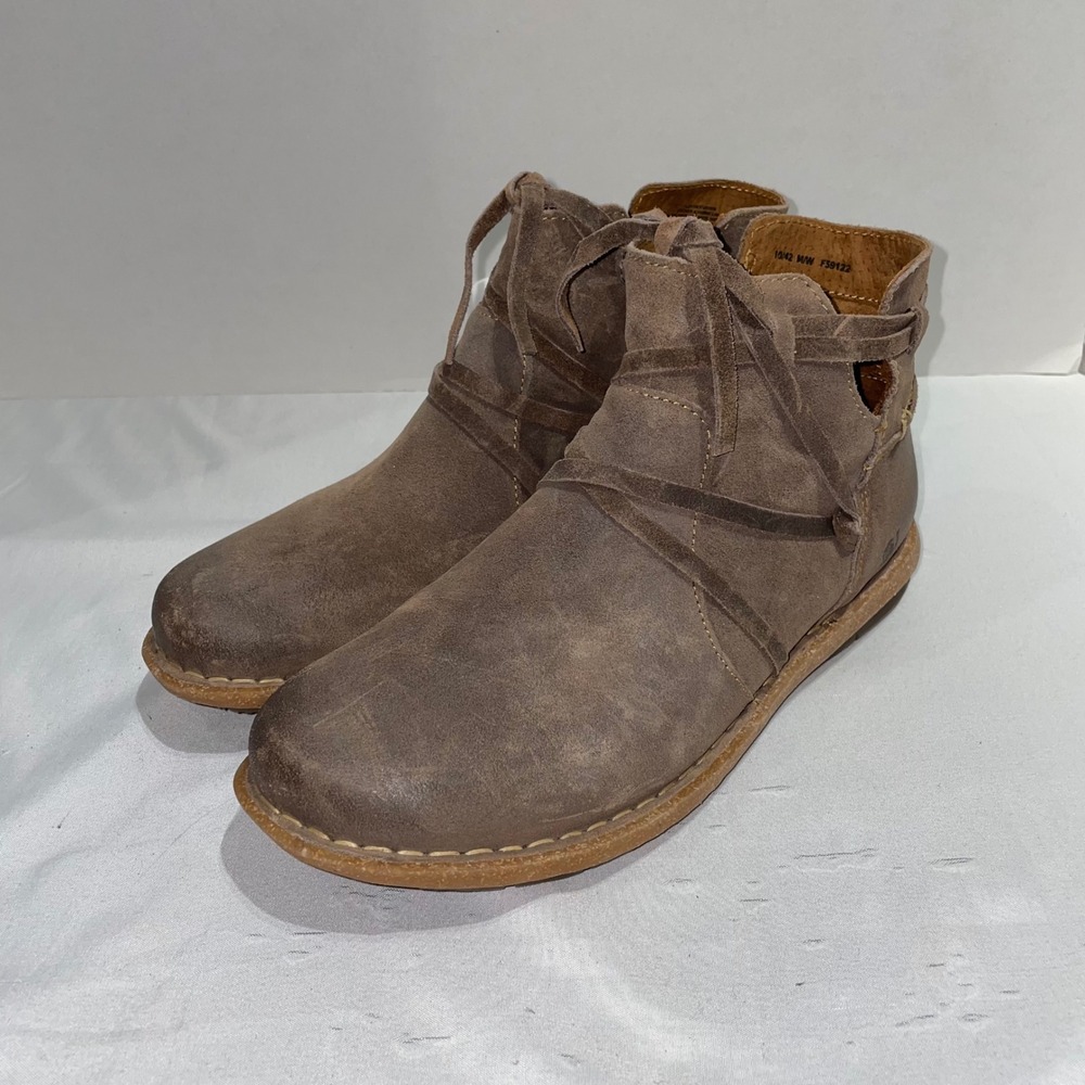 Born Tarkiln Taupe Suede Leather Lace Wrap Ankle Boots‎ Womens 10 F59122 Boho
